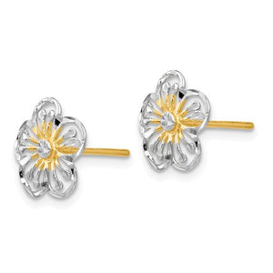 14k Yellow Gold and Rhodium Flower Stud Post Earrings