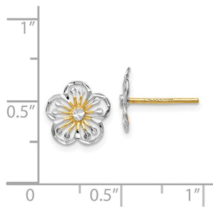 14k Yellow Gold and Rhodium Flower Stud Post Earrings