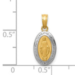 Cargar imagen en el visor de la galería, 14k Yellow Gold and Rhodium Blessed Virgin Mary Miraculous Medal Oval Small Pendant Charm
