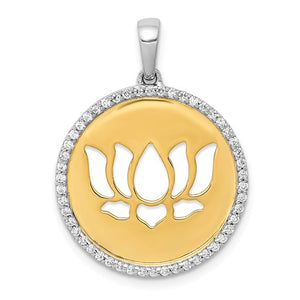 14k Yellow White Gold Two Tone Diamond Lotus Flower Pendant Charm