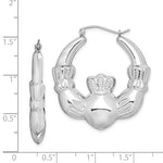 Lade das Bild in den Galerie-Viewer, Sterling Silver Rhodium Plated Claddagh Hoop Earrings 30mm
