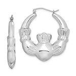 Φόρτωση εικόνας στο εργαλείο προβολής Συλλογής, Sterling Silver Rhodium Plated Claddagh Hoop Earrings 30mm
