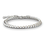 Carregar imagem no visualizador da galeria, White Leather Braided Choker Necklace Bracelet Wrap with Sterling Silver Clasp
