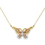 Carregar imagem no visualizador da galeria, 14k Gold Tri Color Butterfly Necklace 17 inches
