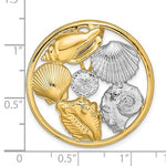 Kép betöltése a galériamegjelenítőbe: 14k Yellow Gold Rhodium Sand Dollar Starfish Scallop Clam Conch Shell Chain Slide Pendant Charm
