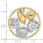 Carregar imagem no visualizador da galeria, 14k Yellow Gold Rhodium Sand Dollar Starfish Scallop Clam Conch Shell Chain Slide Pendant Charm
