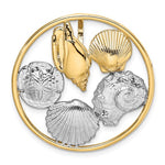 Indlæs billede til gallerivisning 14k Yellow Gold Rhodium Sand Dollar Starfish Scallop Clam Conch Shell Chain Slide Pendant Charm
