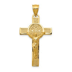 將圖片載入圖庫檢視器 14K Yellow Gold Crucifix St Benedict Cross 2 Sided Pendant Charm

