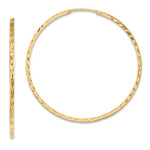 Afbeelding in Gallery-weergave laden, 14k Yellow Gold 45mm x 1.35mm Diamond Cut Round Endless Hoop Earrings
