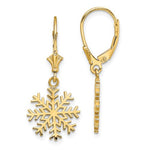 Cargar imagen en el visor de la galería, 14k Yellow Gold Snowflake Leverback Dangle Earrings
