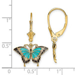 將圖片載入圖庫檢視器 14k Yellow Gold Enamel Blue Butterfly Leverback Dangle Earrings

