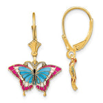 Carica l&#39;immagine nel visualizzatore di Gallery, 14k Yellow Gold Enamel Butterfly Colorful Leverback Dangle Earrings
