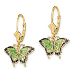 Загрузить изображение в средство просмотра галереи, 14k Yellow Gold Enamel Butterfly Leverback Dangle Earrings
