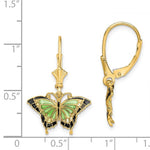 Cargar imagen en el visor de la galería, 14k Yellow Gold Enamel Butterfly Leverback Dangle Earrings

