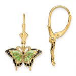 Cargar imagen en el visor de la galería, 14k Yellow Gold Enamel Butterfly Leverback Dangle Earrings
