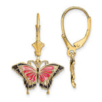 Загрузить изображение в средство просмотра галереи, 14k Yellow Gold Enamel Butterfly Leverback Dangle Earrings
