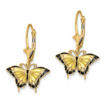 Carica l&#39;immagine nel visualizzatore di Gallery, 14k Yellow Gold Enamel Yellow Butterfly Leverback Dangle Earrings
