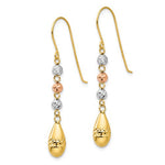 Lataa kuva Galleria-katseluun, 14k Yellow Rose White Gold Tri Color Puffy Teardrop Beads Hook Dangle Earrings
