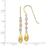 Afbeelding in Gallery-weergave laden, 14k Yellow Rose White Gold Tri Color Puffy Teardrop Beads Hook Dangle Earrings

