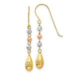 Cargar imagen en el visor de la galería, 14k Yellow Rose White Gold Tri Color Puffy Teardrop Beads Hook Dangle Earrings
