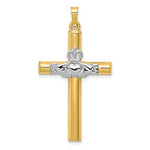 Загрузить изображение в средство просмотра галереи, 14k Yellow White Gold Two Tone Claddagh Celtic Cross Pendant Charm
