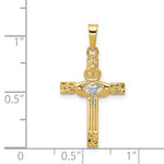 將圖片載入圖庫檢視器 14k Yellow Gold and Rhodium Claddagh Celtic Cross Pendant Charm
