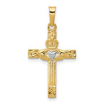 Lataa kuva Galleria-katseluun, 14k Yellow Gold and Rhodium Claddagh Celtic Cross Pendant Charm
