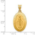 Indlæs billede til gallerivisning 14k Yellow Gold Blessed Virgin Mary Miraculous Medal Oval Spanish Version Pendant Charm
