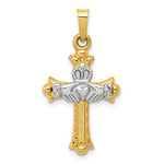 Lade das Bild in den Galerie-Viewer, 14k Yellow White Gold Two Tone Celtic Claddagh Cross Pendant Charm
