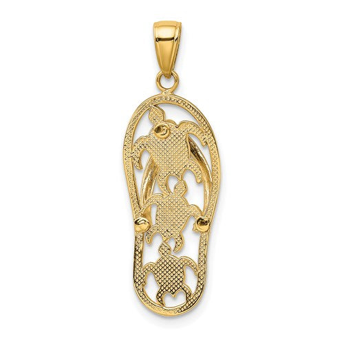 14k Yellow Gold Enamel Flip Flop Slipper Sandal Turtles Pendant Charm