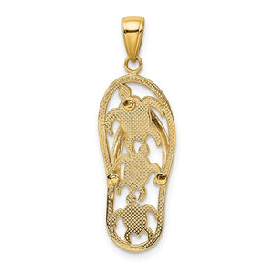 14k Yellow Gold Enamel Flip Flop Slipper Sandal Turtles Pendant Charm