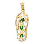 Kép betöltése a galériamegjelenítőbe: 14k Yellow Gold Enamel Flip Flop Slipper Sandal Turtles Pendant Charm
