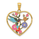Ladda upp bild till gallerivisning, 14k Yellow Gold Enamel Hummingbird Flowers Heart Pendant Charm
